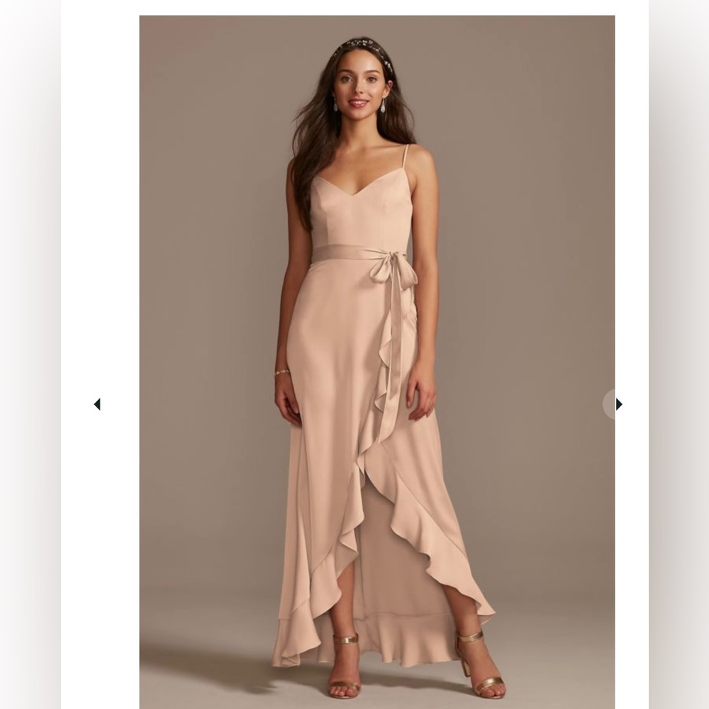 Davids Bridal Spaghetti Strap Crepe Ruffle  Faux Wrap Bridesmaid Formal dress